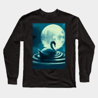 Swan in the Full Moon Long Sleeve T-Shirt